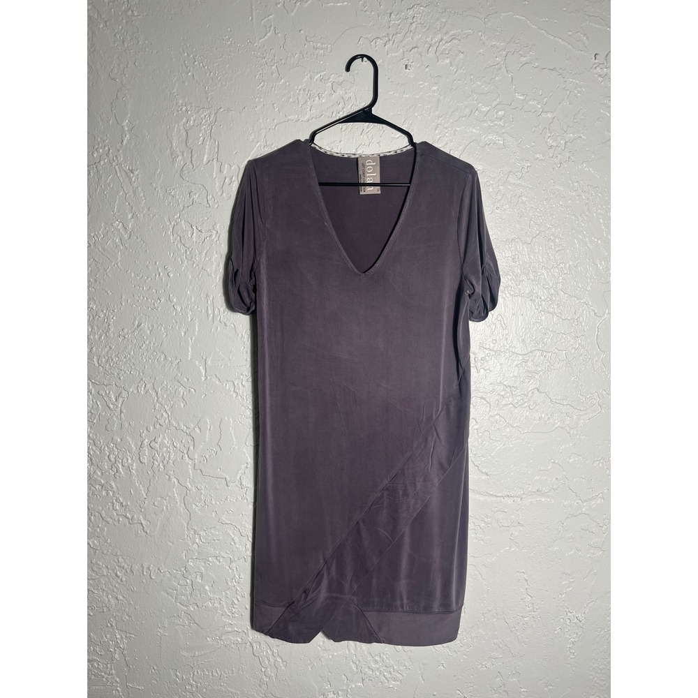 Dolan Left Coast Collection Cupro Dress Size S Gray V Neck Ruched Sleeve